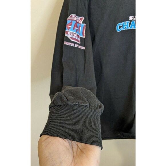 NFL Large Superbowl Champions XLII Osi Umenyiora 72 Long Sleeve Black Shirt - Picture 8 of 11